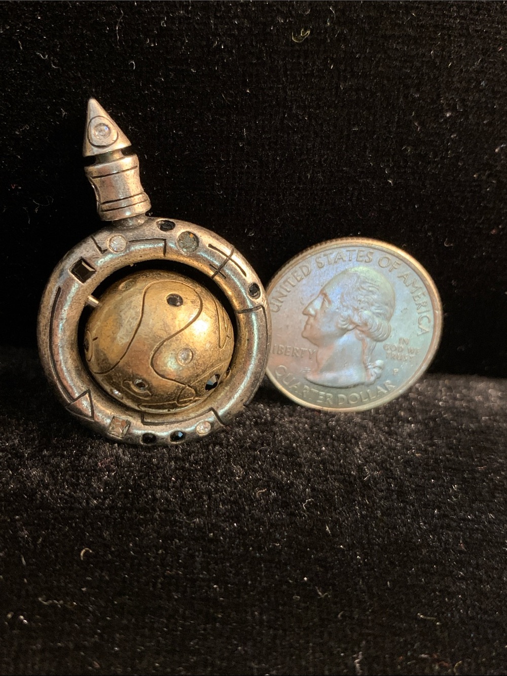 Rare Patricia Locke Orb Pendant Rotating Sphere Mixed Metal Crystal Jewelry